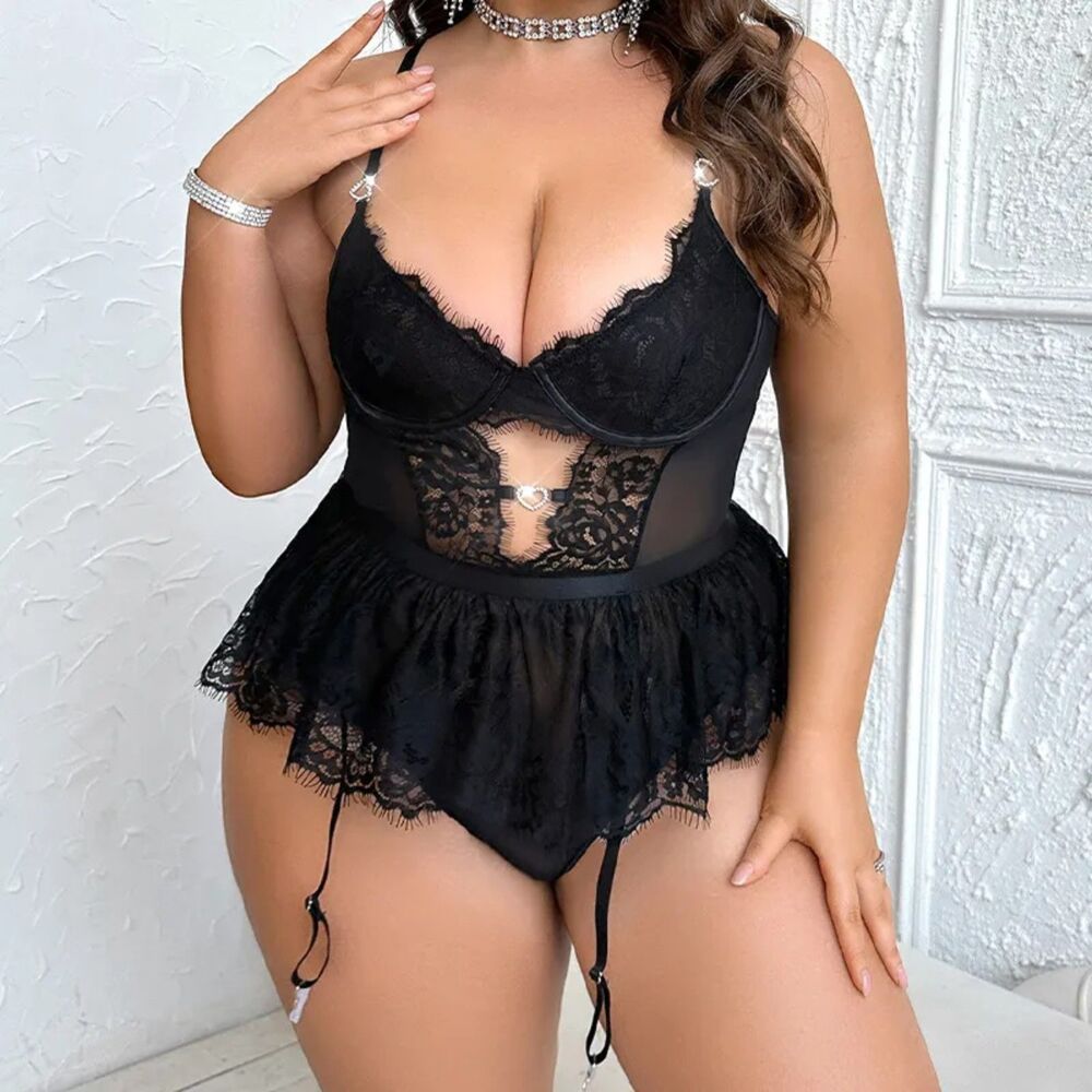 Women's Black babydoll lingerie set plus size